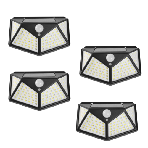 SET 4 LAMPI SOLARE 100 LED - 3 MOD ILUMINARE