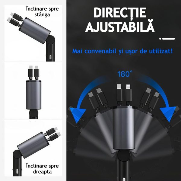 Încărcător Auto Retractabil 4 în 1, 100W