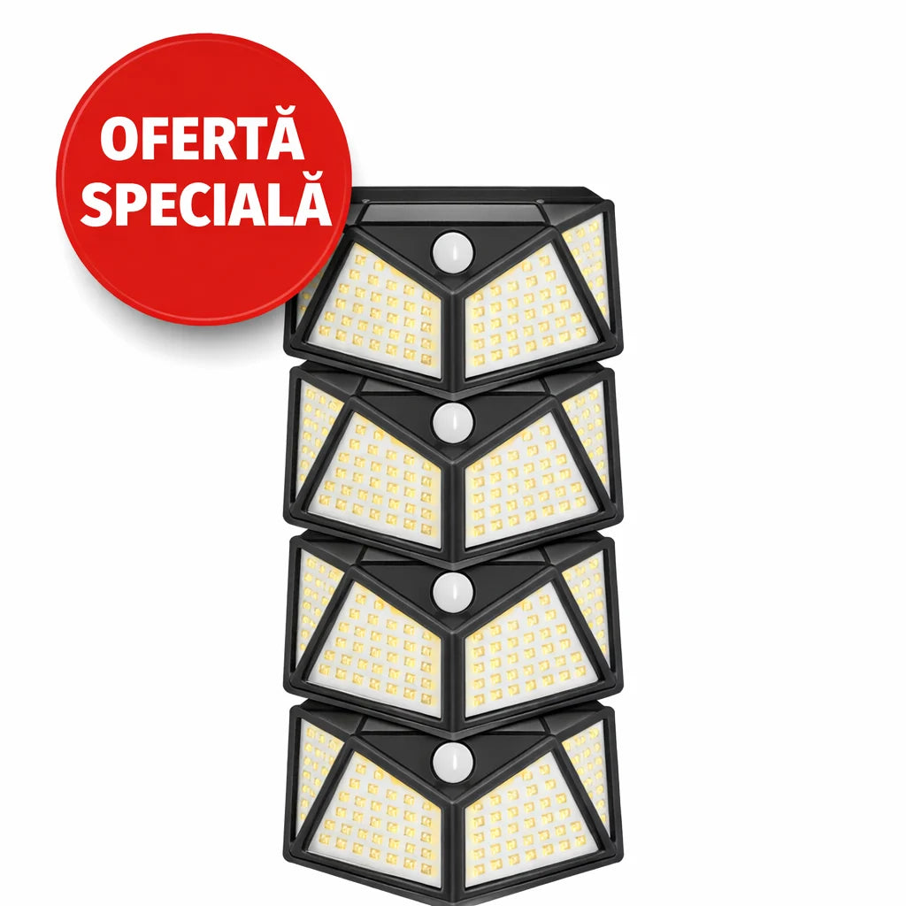 SET 4 LAMPI SOLARE 100 LED - 3 MOD ILUMINARE