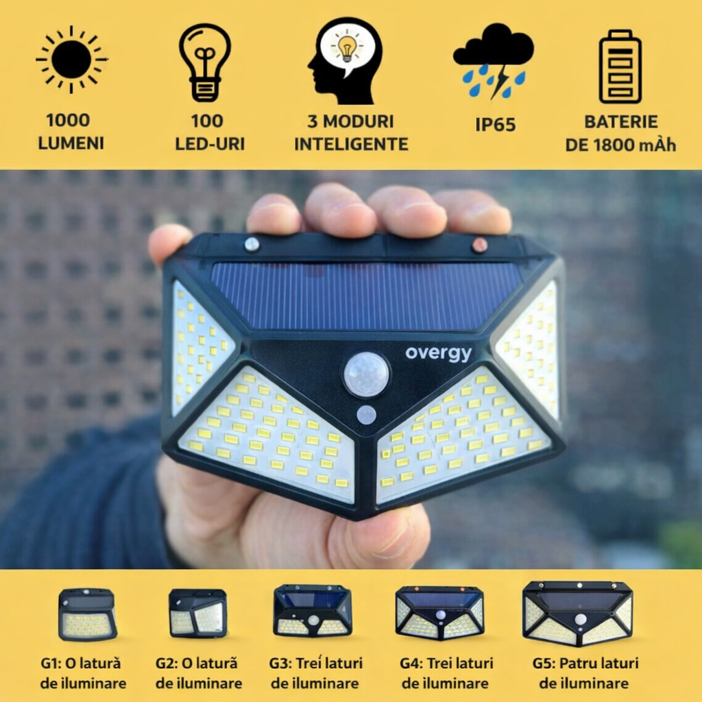 SET 4 LAMPI SOLARE 100 LED - 3 MOD ILUMINARE